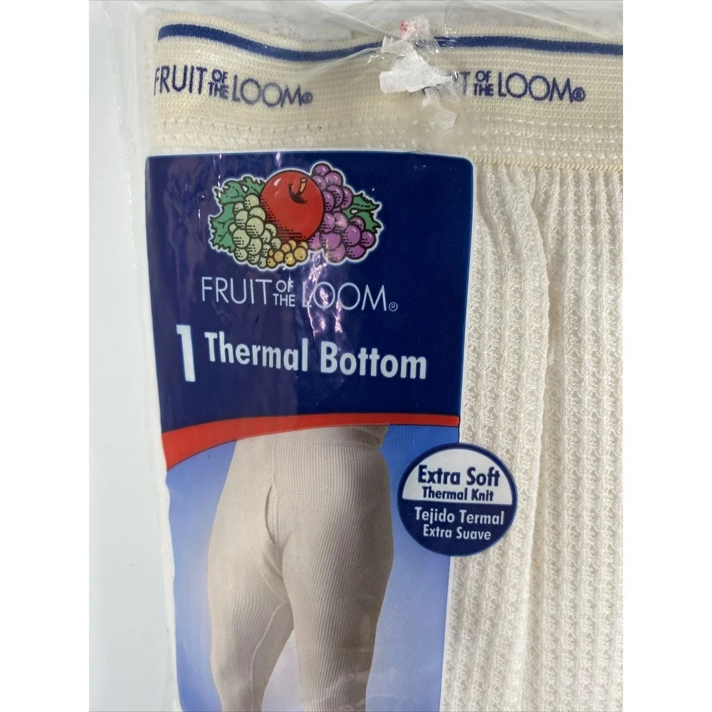 Fruit of the Loom Men's Thermal Bottom Size XL (40-42) White Natural Soft New